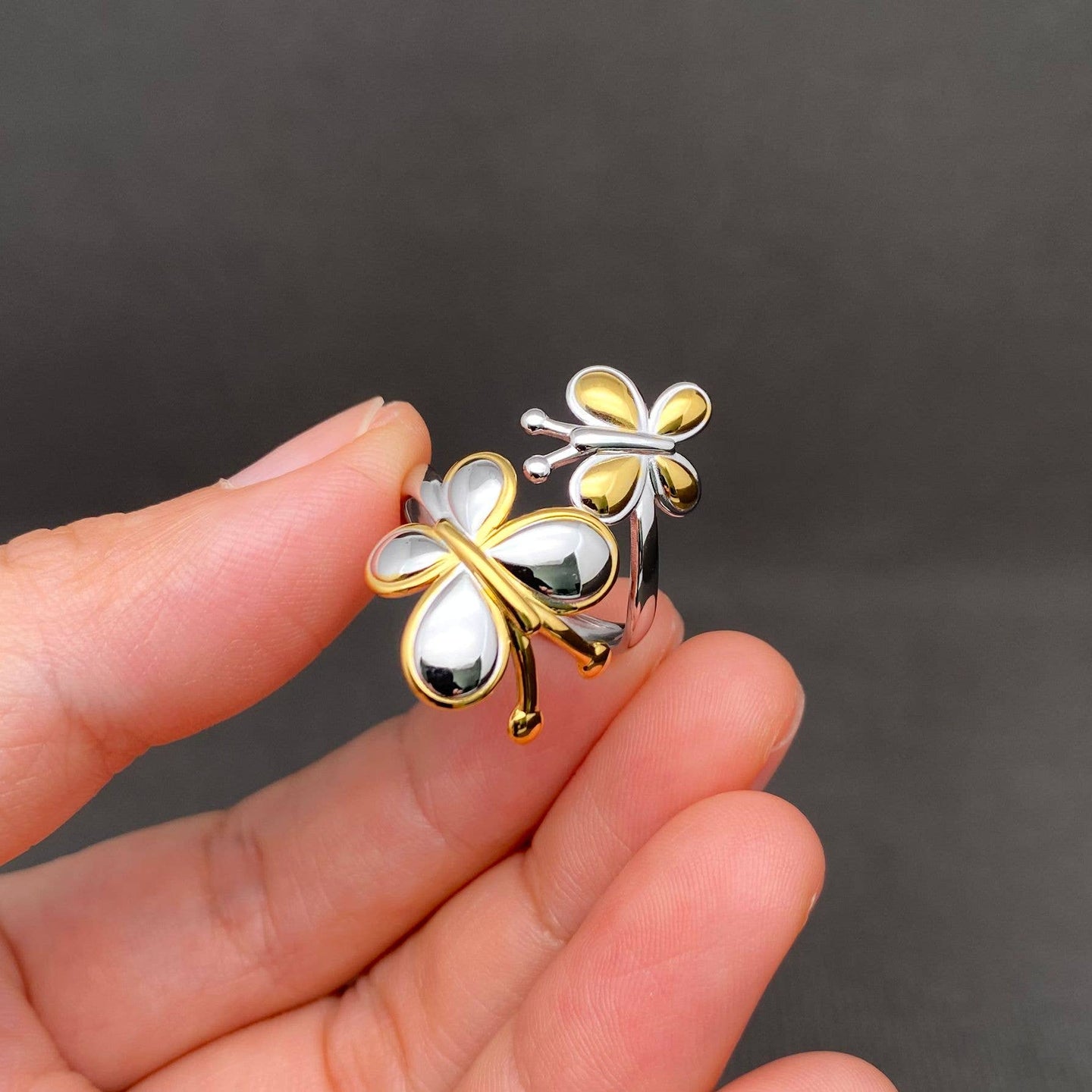 18K Two Tone Butterfly Ring