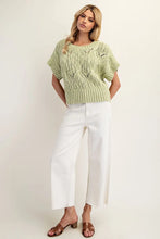 Short Sleeve Cable Sweater in Pistachio (REG)
