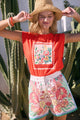Red Embroidered Flowers Tee (REG)