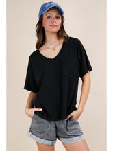 Washed V-Neck Top in Black (PLUS)