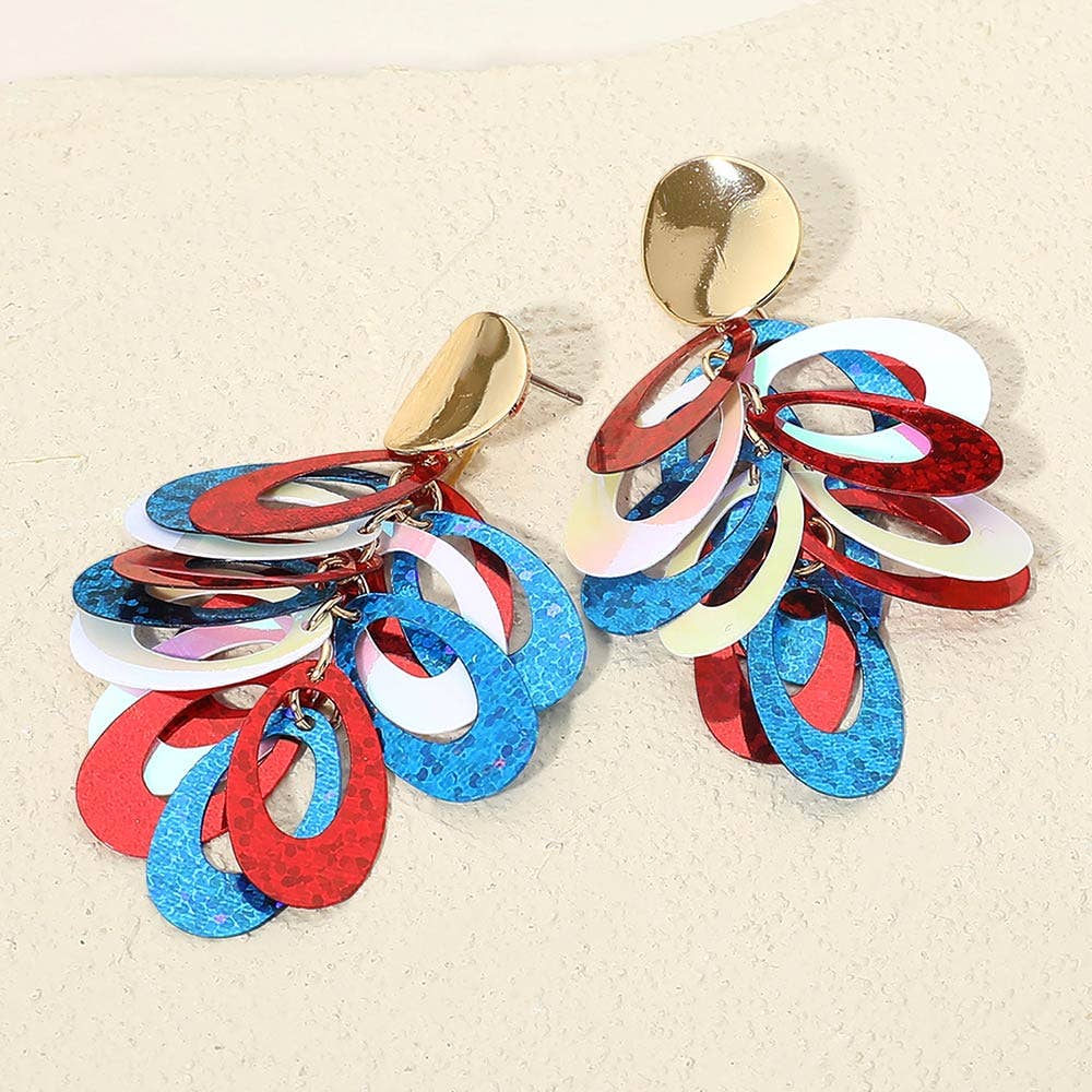 USA Glittered Oval Dazzle Earrings