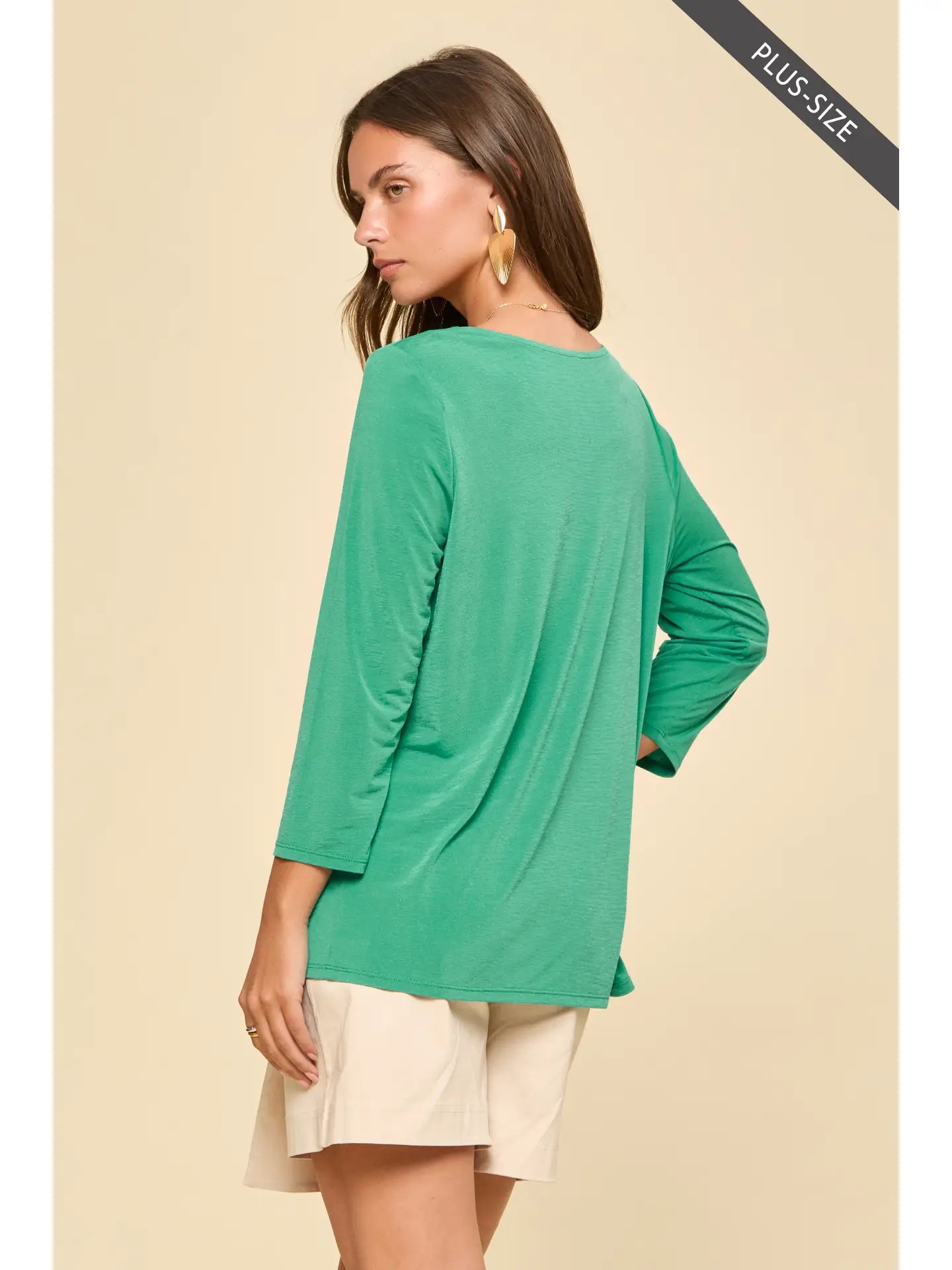 Cynthia 3/4 Sleeve Top in Emerald (REG/PLUS)