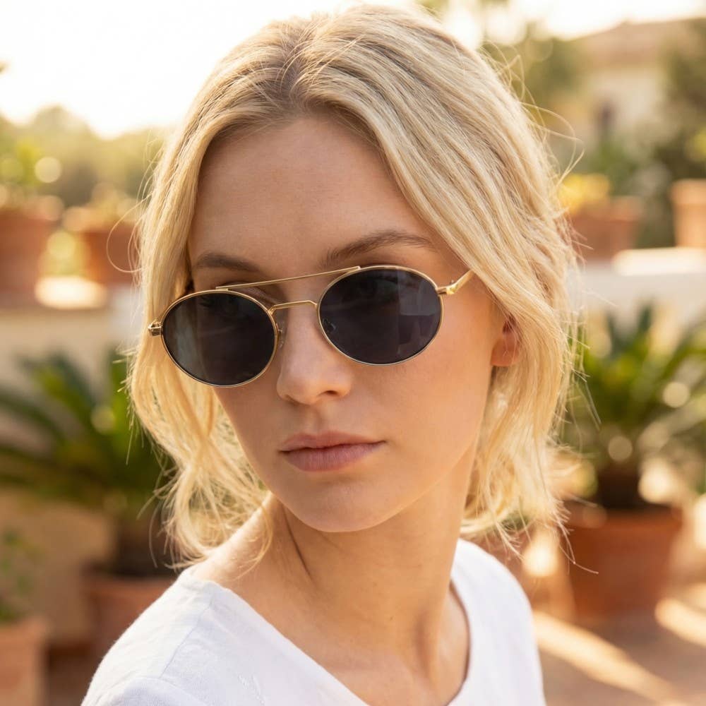 Slim Oval Double Bridge Sunglasses