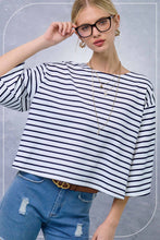 Striped Semi Crop Top in White/Navy (REG)