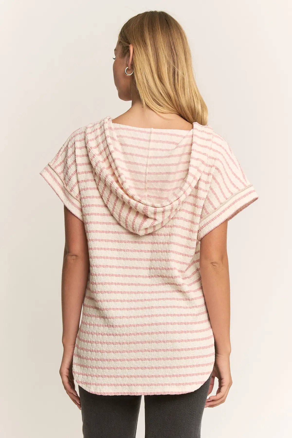 Textured Striped Hoodie Top in Rose (REG/PLUS)