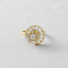 Moon and Star Rhinestone Ring