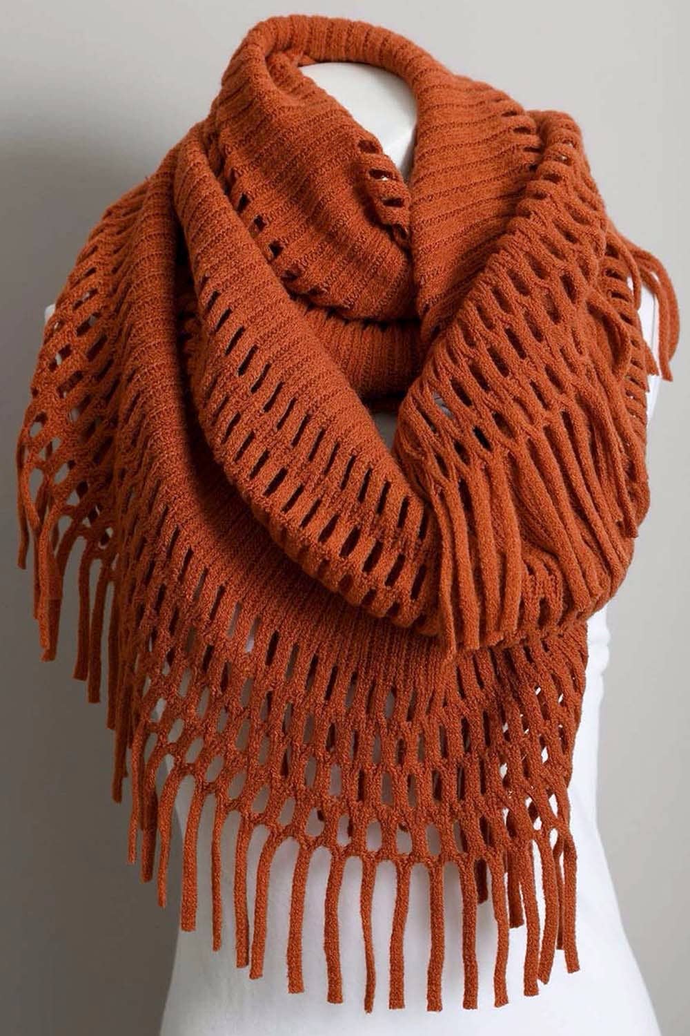 Tassel Fringe Knit Infinity Scarf