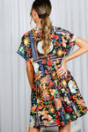 Black Multi Print Mini Dress (REG)
