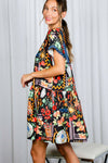 Black Multi Print Mini Dress (REG)