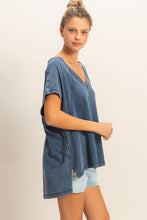 Oversized V-Neck Top in Navy (PLUS)