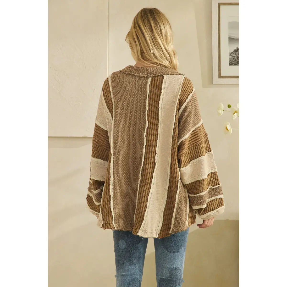Colorblock Patchwork Cardigan in Brown (REG)