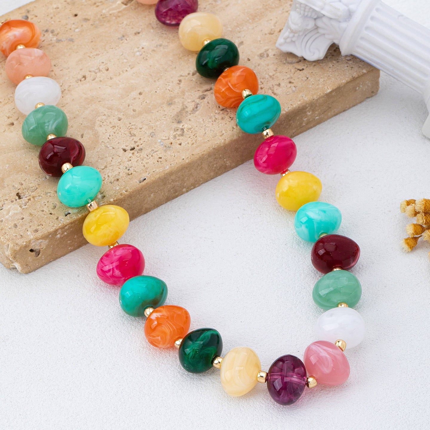 Mutli Color Resin Pebble Necklace