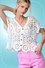 White Open-Knit Floral Cardigan Top (REG)
