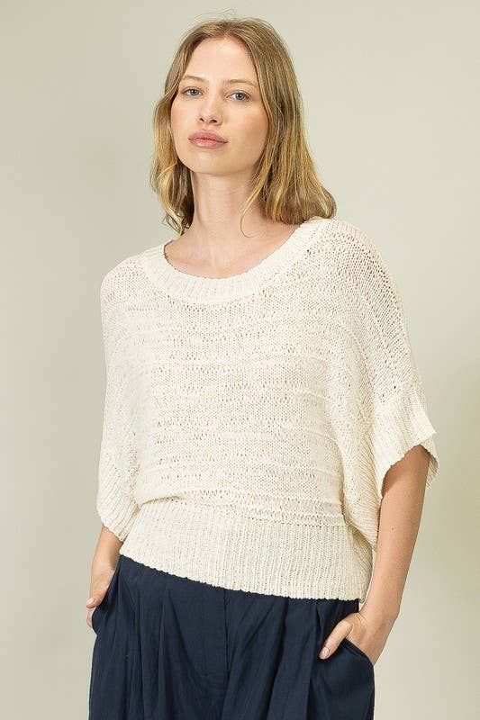 Lightweight Open-Knit Pullover Sweater in Off White (REG)