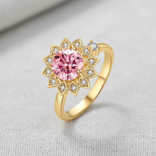 Pink Sunflower Crystal Spinner Ring