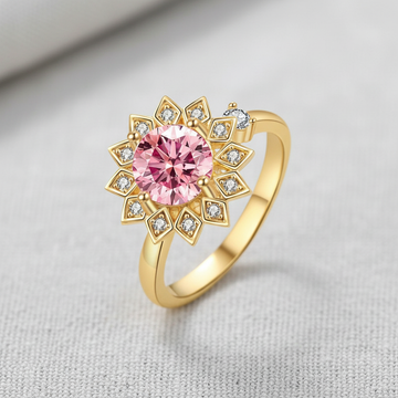 Pink Sunflower Crystal Spinner Ring