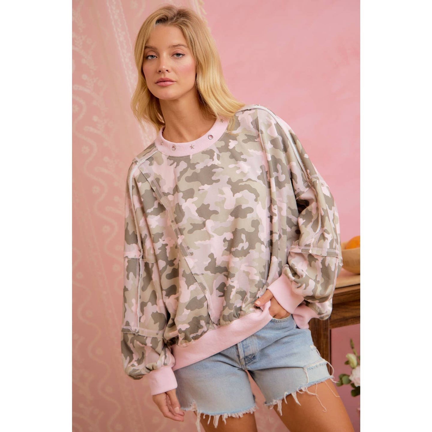 Soft Pink Camo Terry Sweatshirt (REG)