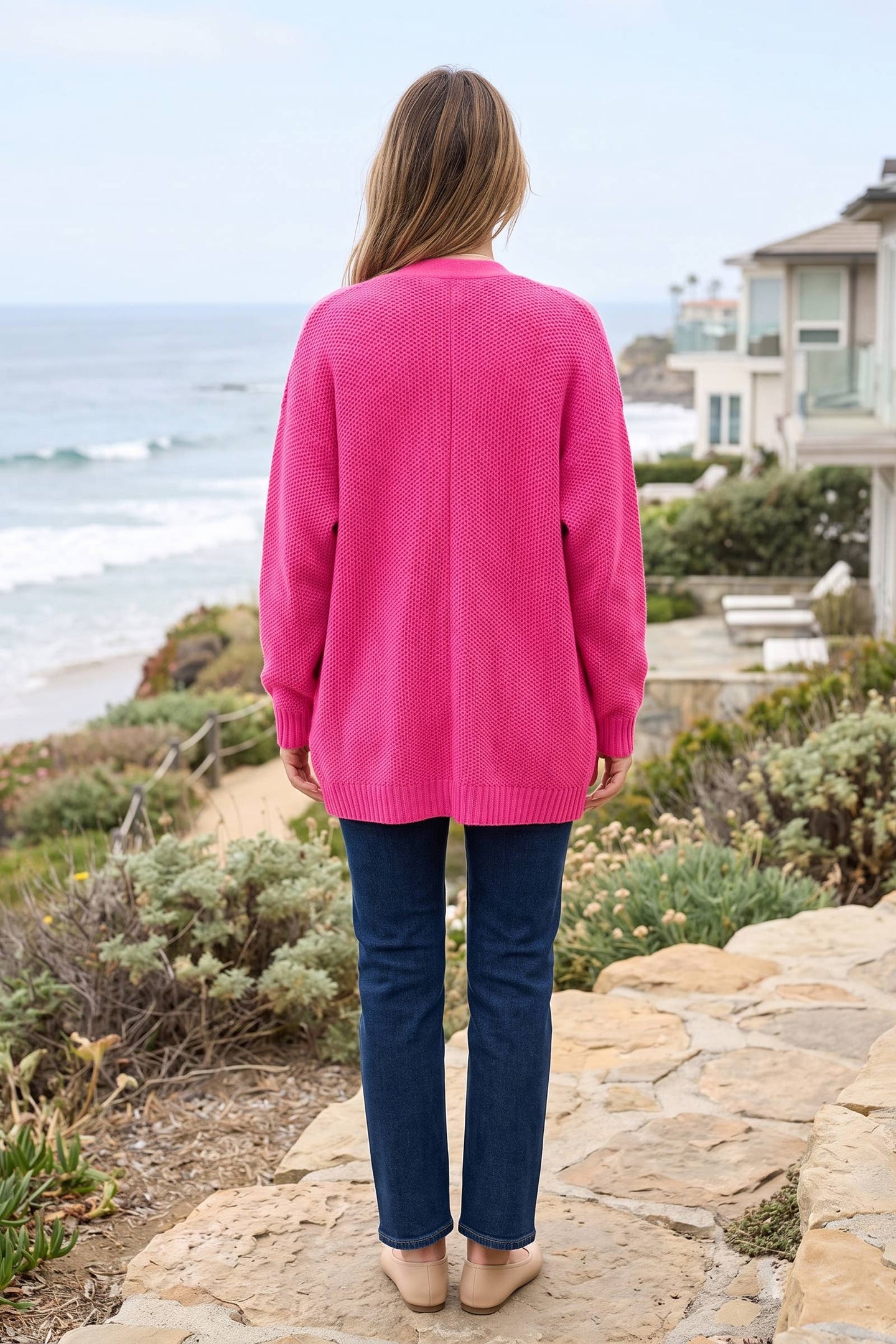 Cozy Open-Front Cardigan in Pink (REG)