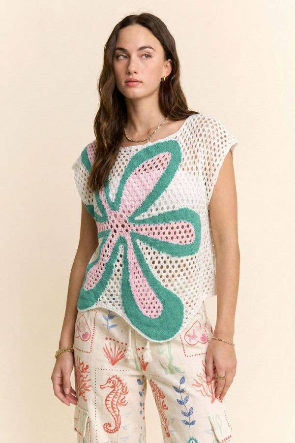 Intarsia Crochet Flower Top (REG)