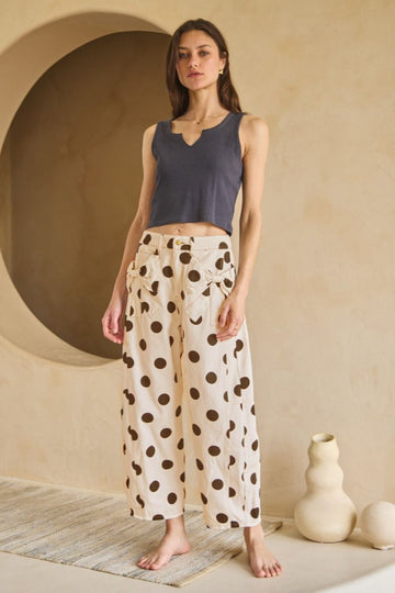 Polka Dot Bow Pocket Pants in Taupe (REG)