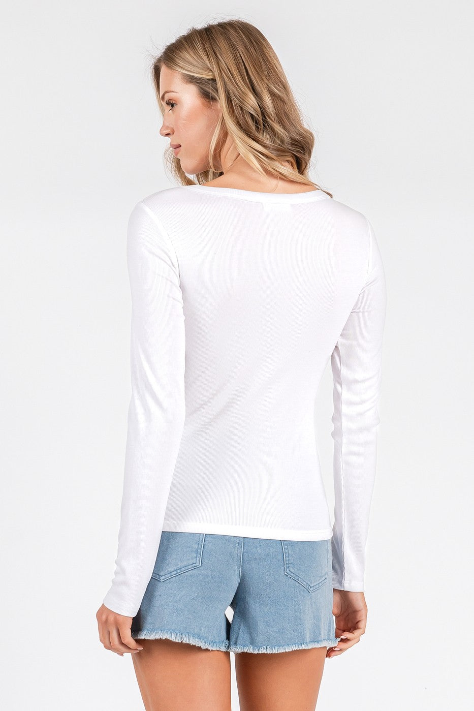 Ribbed Long Sleeve Top in Off White (REG)