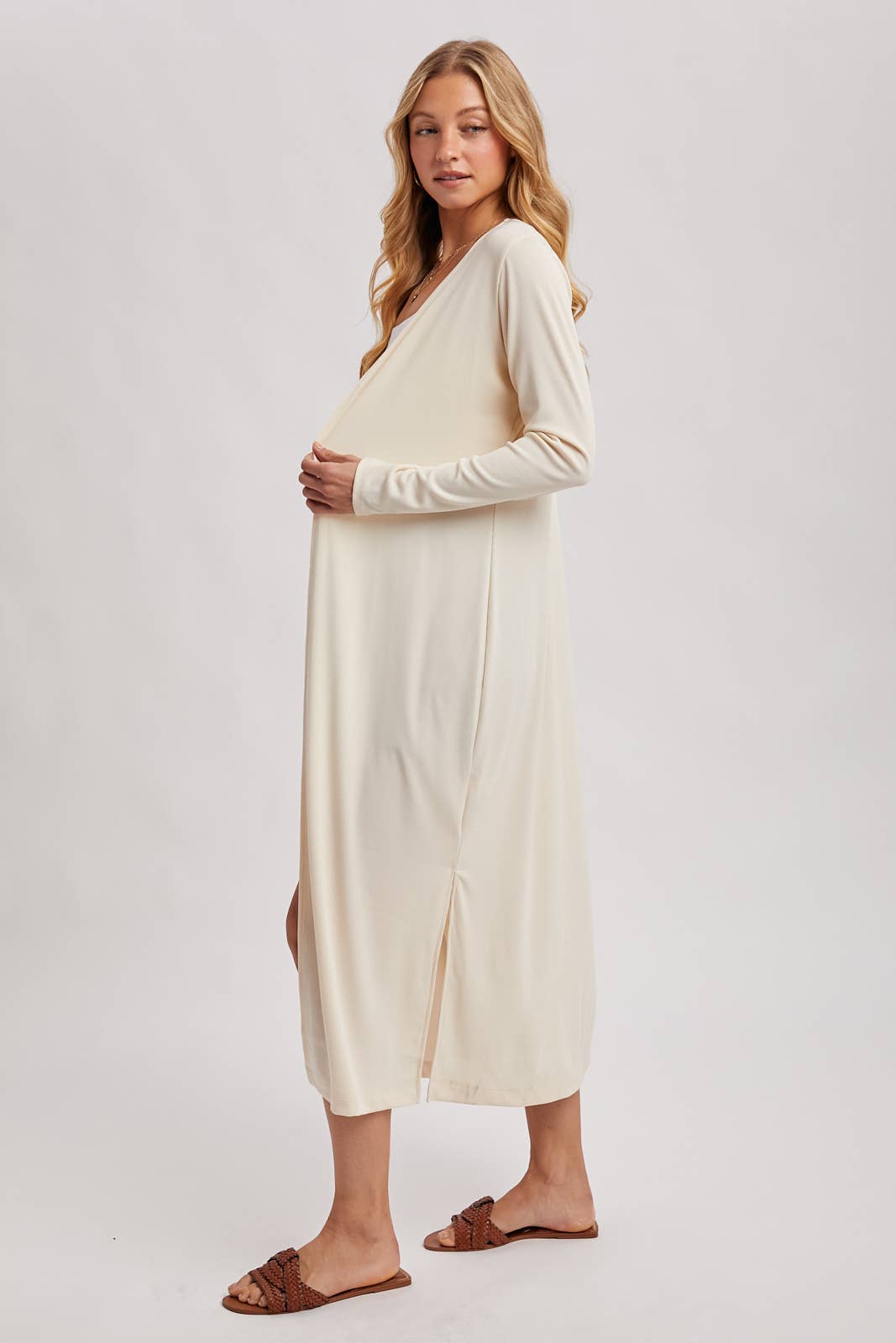 Ribbed Knit Maxi Cardigan in Vanilla (REG)