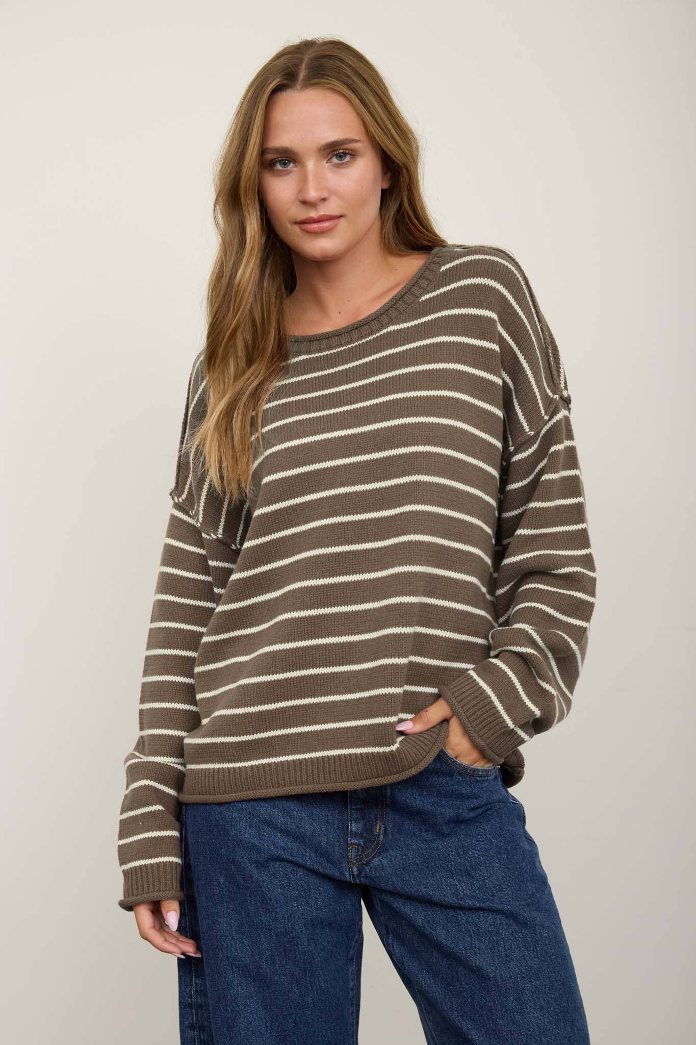 Cream Striped Sweater in Taupe (REG)