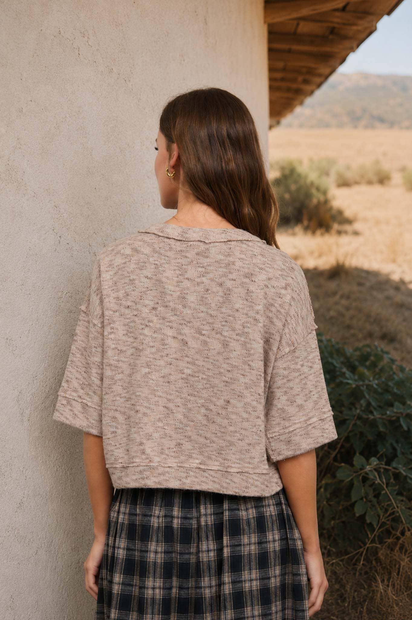 Marled Taupe Short Sleeve Cardigan (REG)