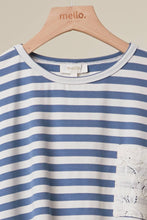 Lace Trim Striped Top in Blue (REG)