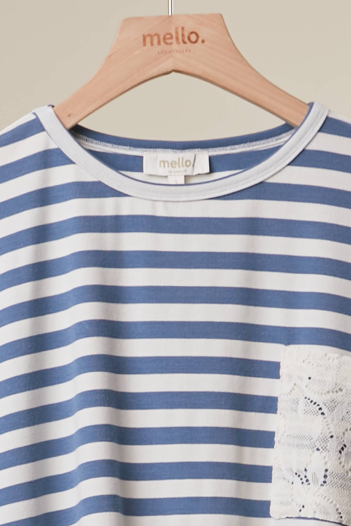 Lace Trim Striped Top in Blue (REG)