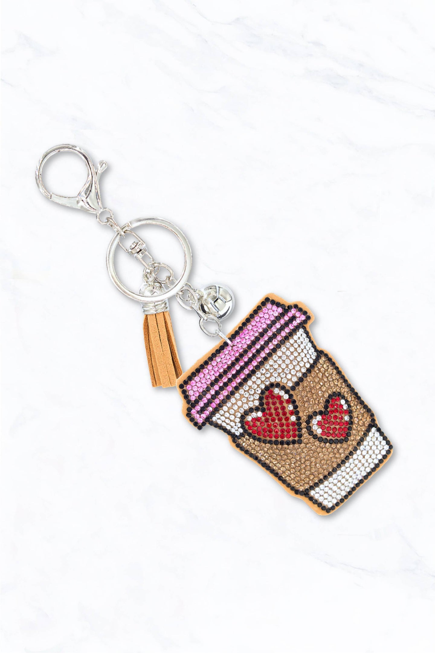 Pink Coffee Cup Sparkle Keychain