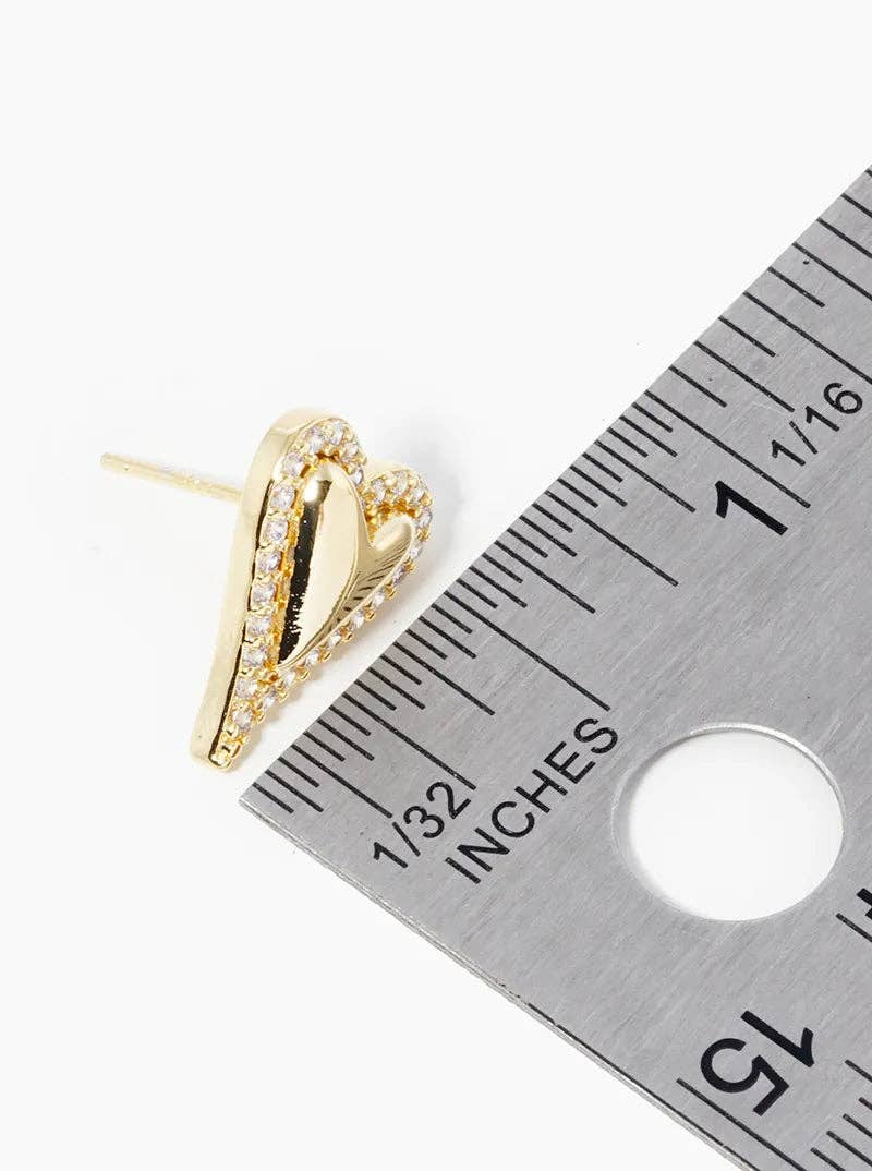 18K Dipped CZ Border Heart Earrings
