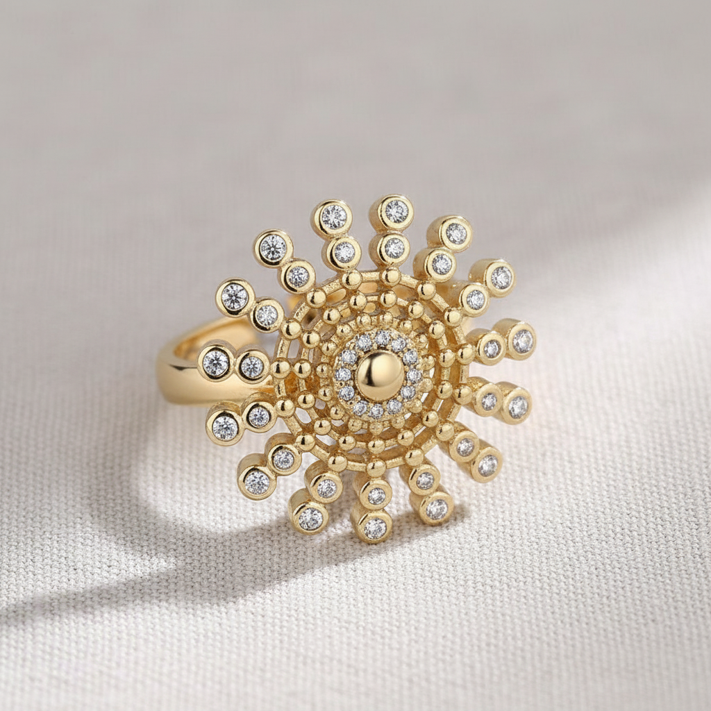 CZ Sunflower Spin Ring
