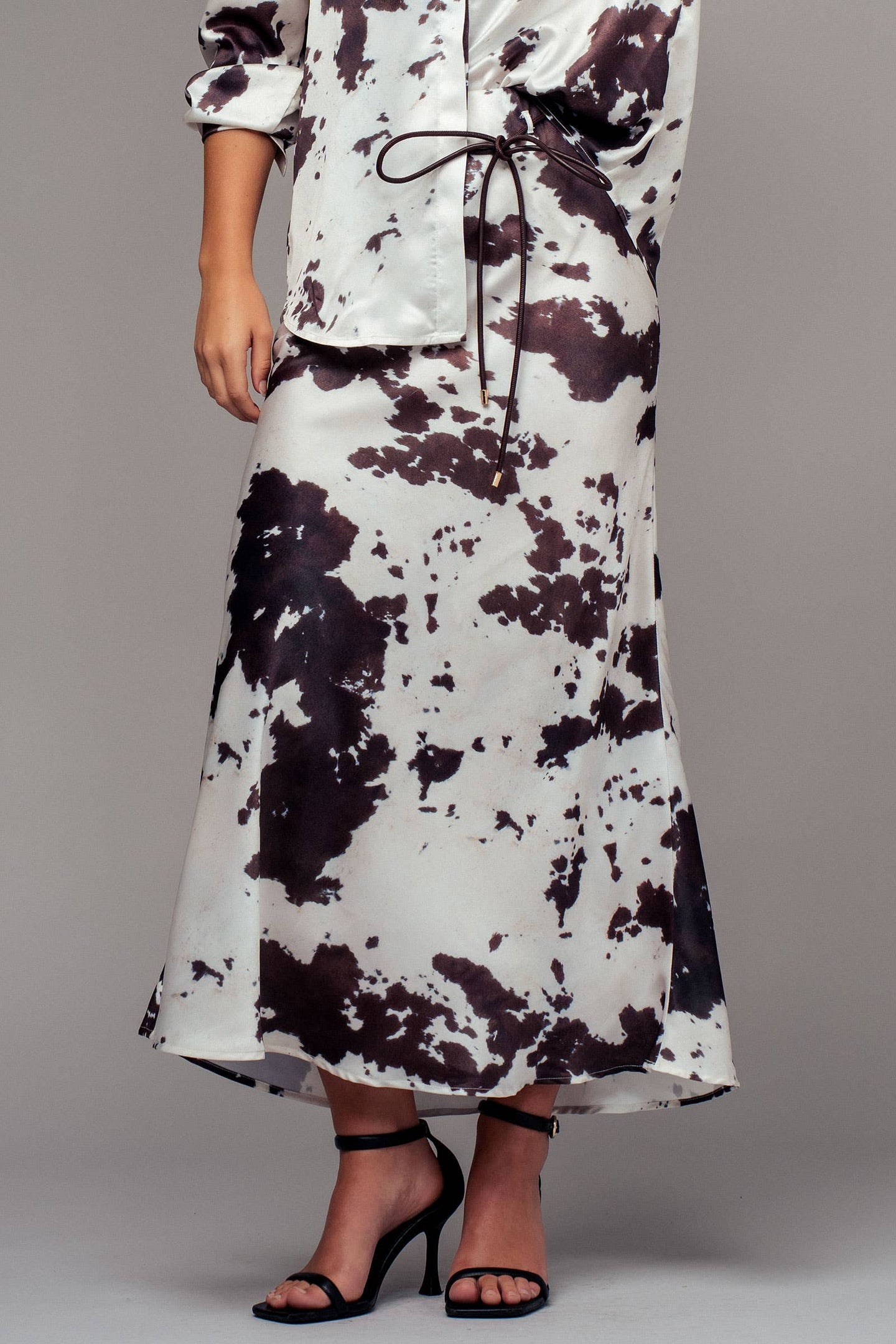 Cow Print Satin Midi Skirt (REG)