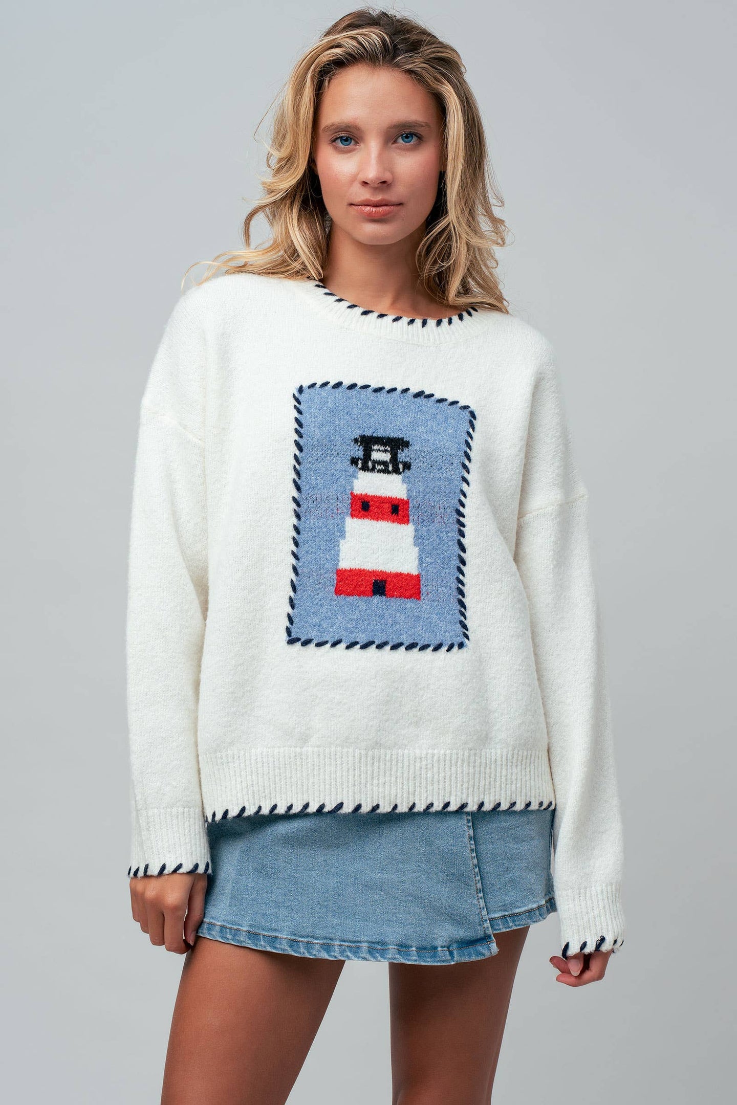 Whipstitch Lighthouse Sweater in Ivory (REG)