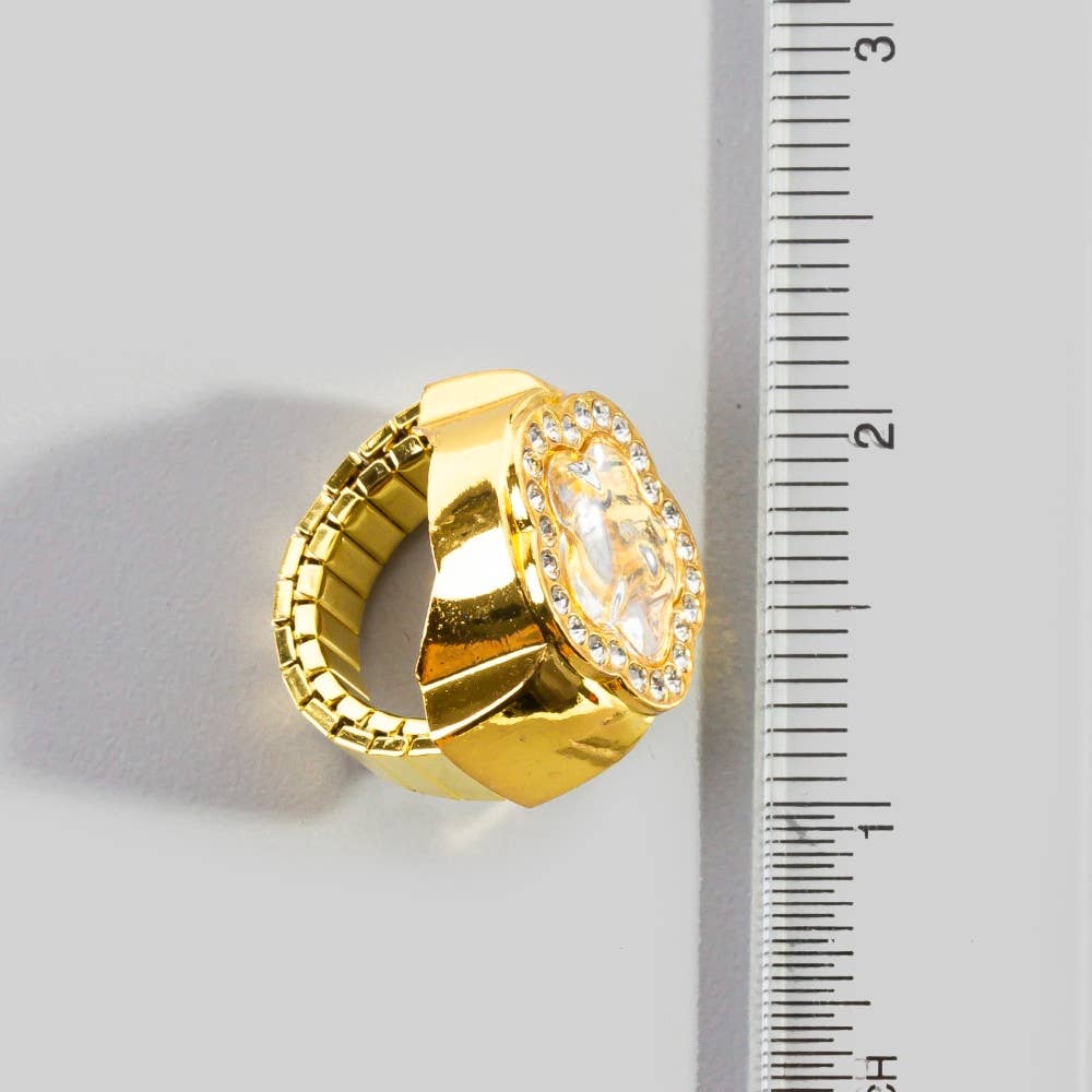 Stainless Steel CZ Flower Ring Watch