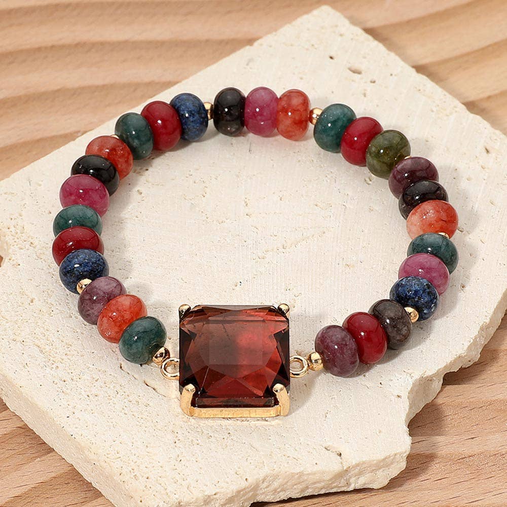 Square Gem Chunky Beaded Stretch Bracelet