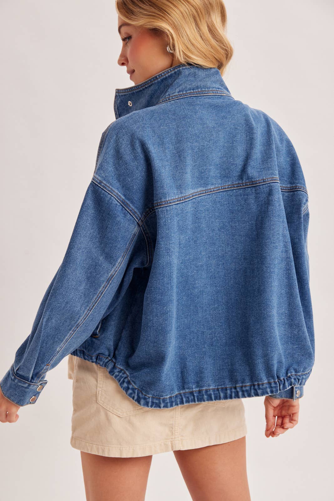 Boxy Funnel Denim Jacket in Med. Wash (REG)