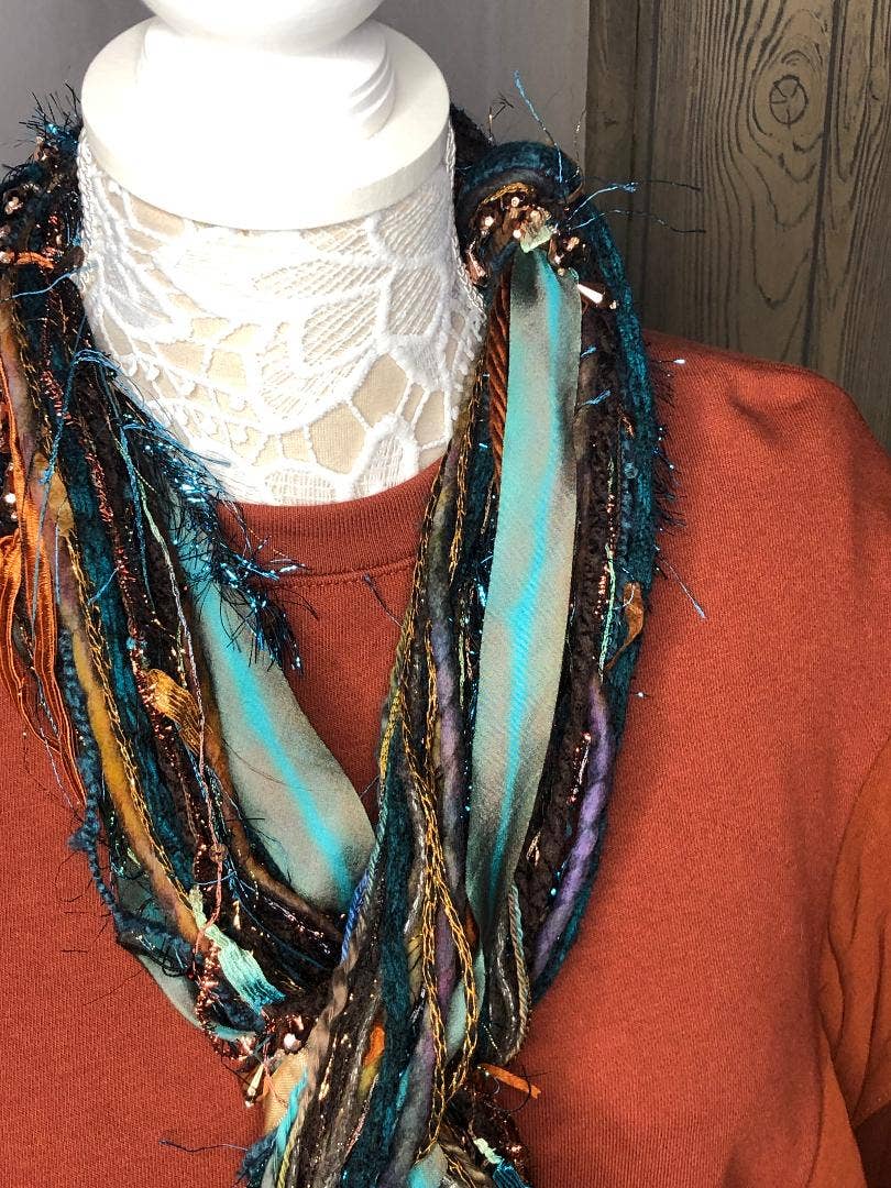 Bronze & Turquoise Fringe Scarf