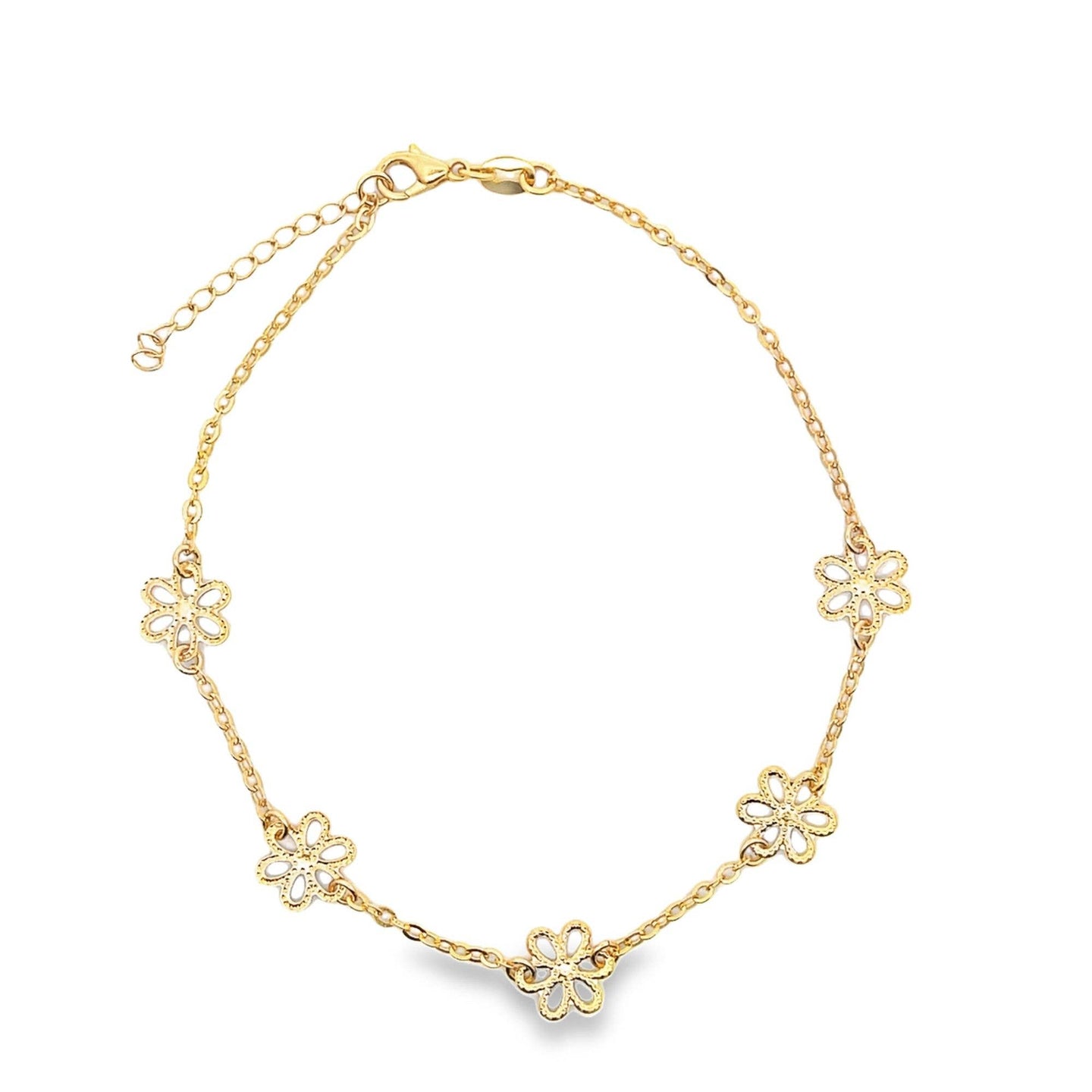 18K Filled Textured Flower Anklet