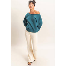 Raw Edge Off Shoulder Sweatshirt in Teal (REG)