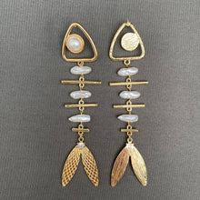 Abstract Pearl Fishbone Earrings