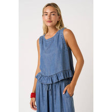 Back Button Denim Peplum Top (REG)