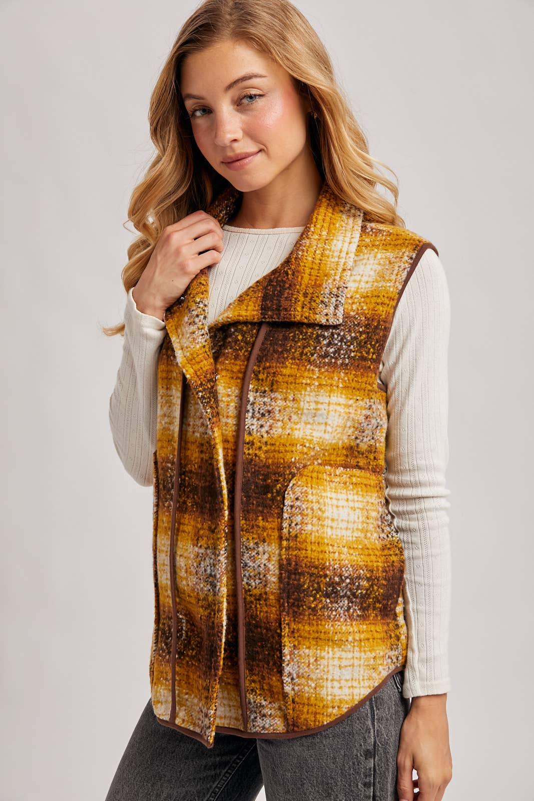 Mustard Flannel Plaid Vest (REG)