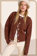 Marble Button Fuzzy Cardigan in Brick (REG)