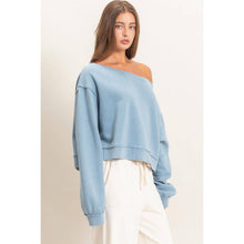 Off The Shoulder Sweatshirt in Dusty Blue (REG)