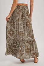 Boho Print Tiered Maxi Skirt in Mocha (REG)