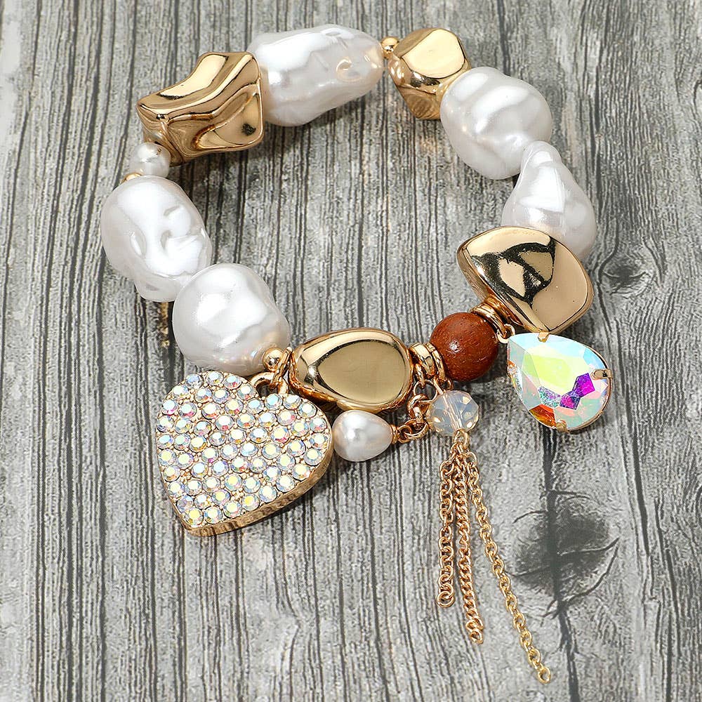 Chunky Pearl Charm Stretch Bracelet