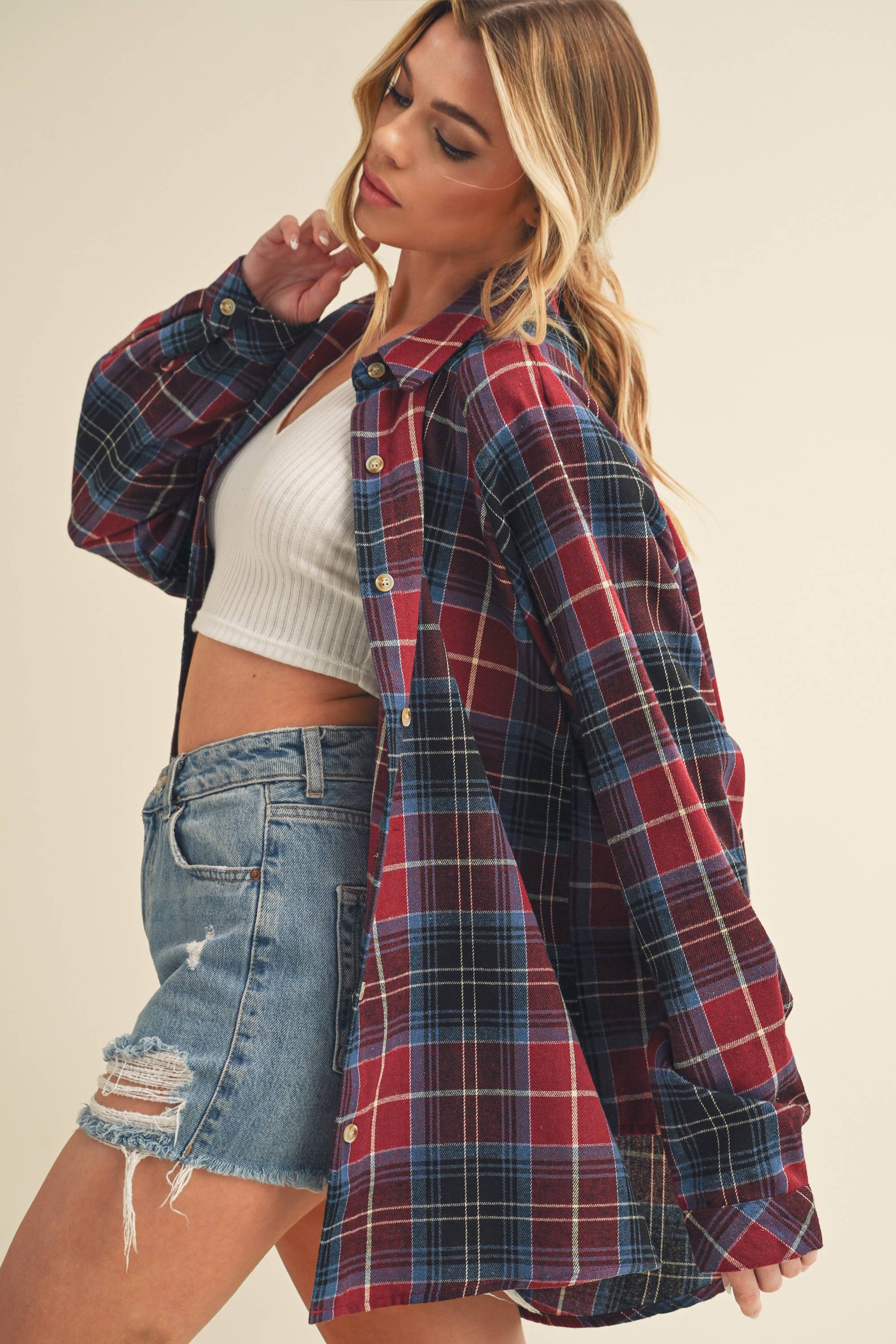 Katie Flannel Top in Red (REG)
