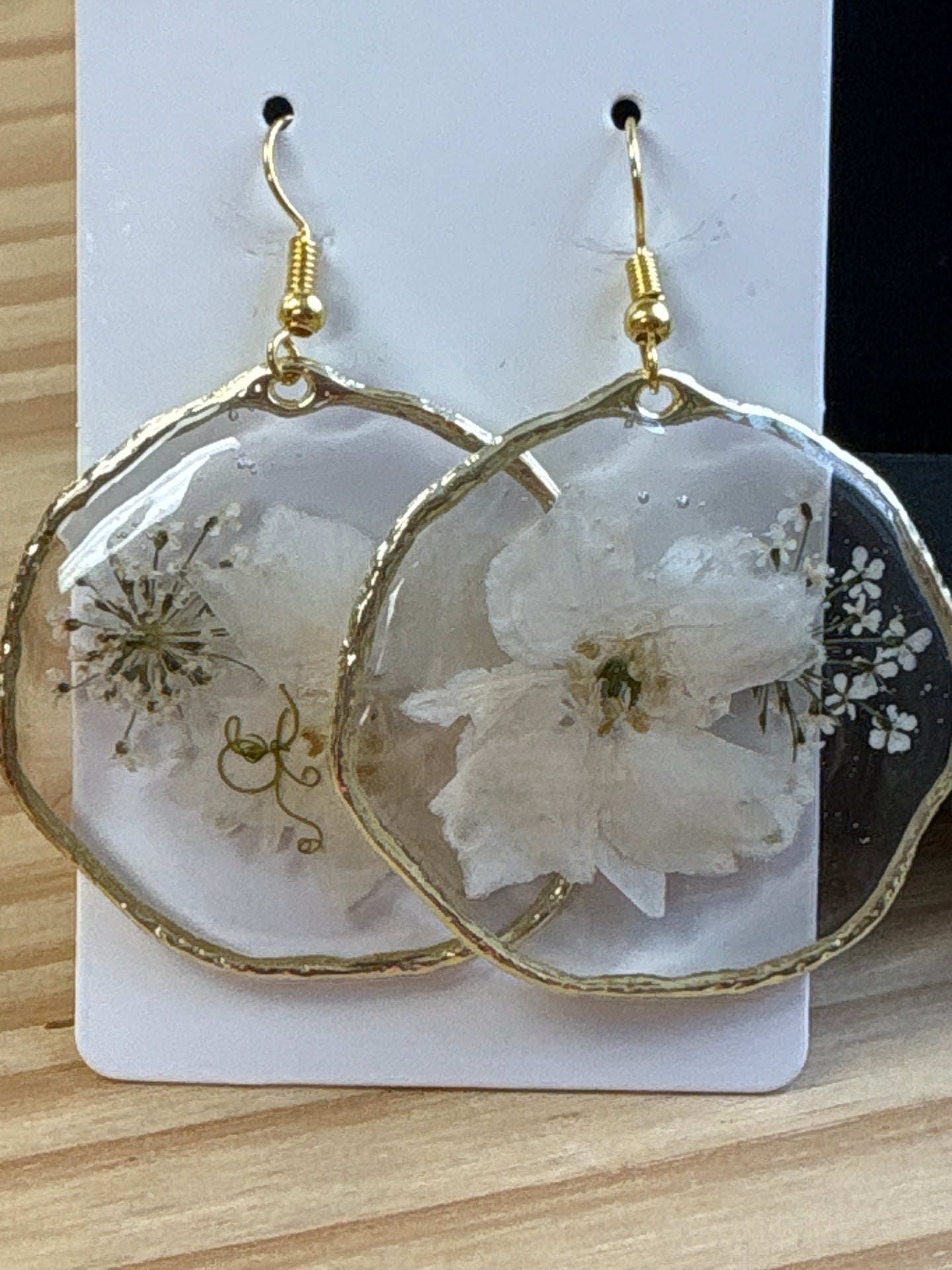 Large Pressed White Flower Earrings
